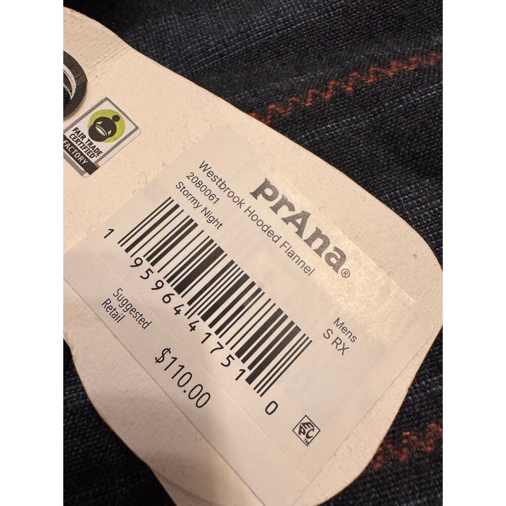 NWT prAna Men's Westbrook Hooded Flannel Stormy Night Sz S - Picture 4 of 5